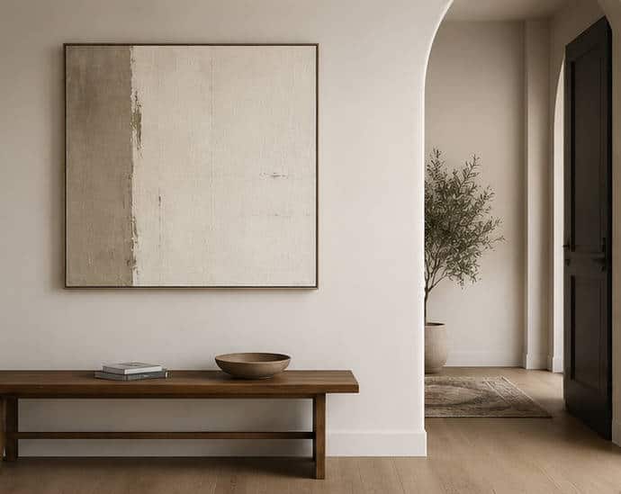 Modern interior with minimalist decor and artwork for web design inspiration.